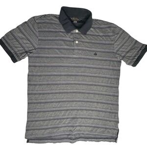 Brooks Brothers Mens Classic Fit Striped Polo Shirt Size L Gray Navy Cotton